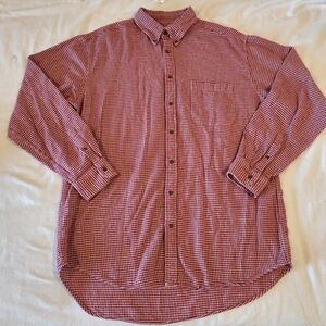 J. Crew Oarsman Red Houndstooth Flannel Button Down Shirt Size Large Tall LT